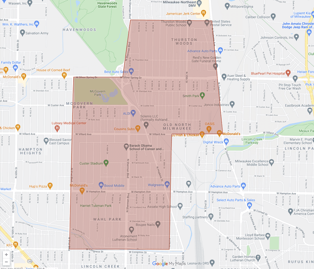 A map of our target area in 2022